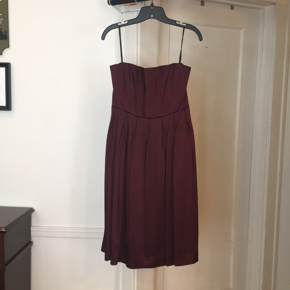 Calvin Klein Maroon Strapless Pleated A-line Dress